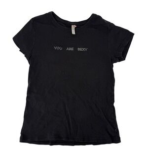Lily of France Black Rhinestone You Are Sexy Sleepwear Tee Shirt Large Y2K Style